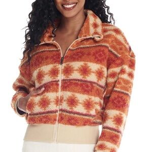 Kyodan Orange and Cream Crop Teddy Jacket EUC Sz M